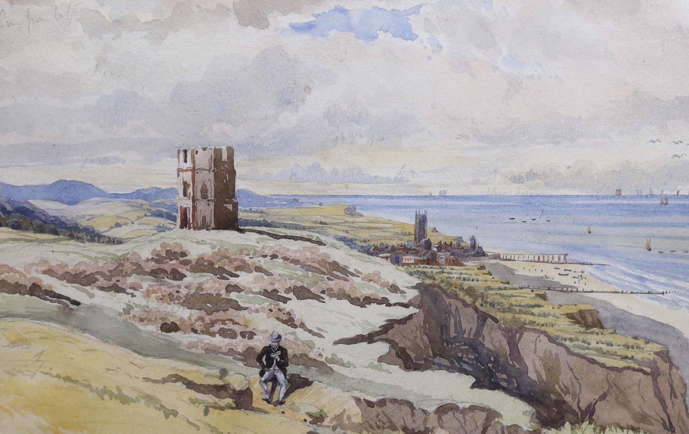 Attributed to James Stark (1794-1859), watercolour, Cromer, Norfolk, 17 x 26cm